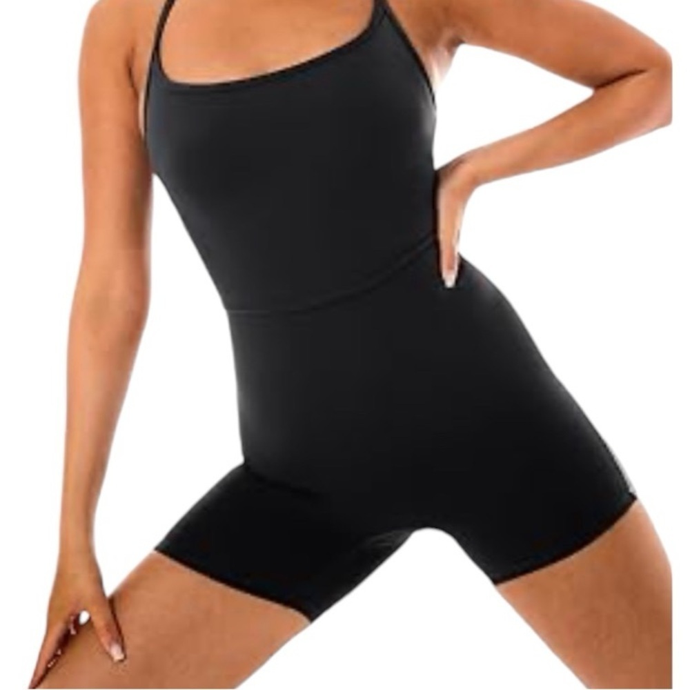 LOVE POEM Black Nylon Spaghetti Strap Boy Leg Bodysuit Romper Size S/M